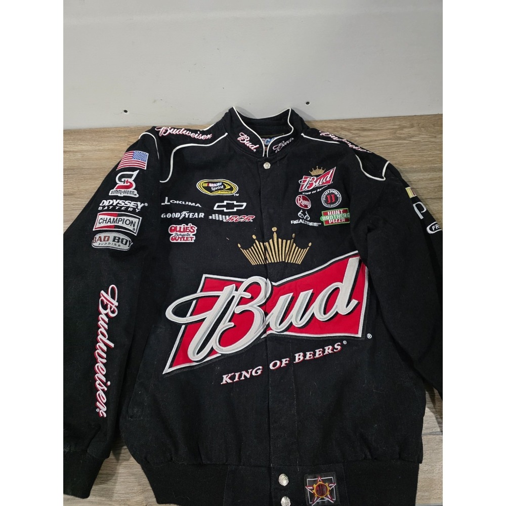 JH Design NASCAR Kevin Harvick Budweiser Jacket L Black Vintage VTG Nice